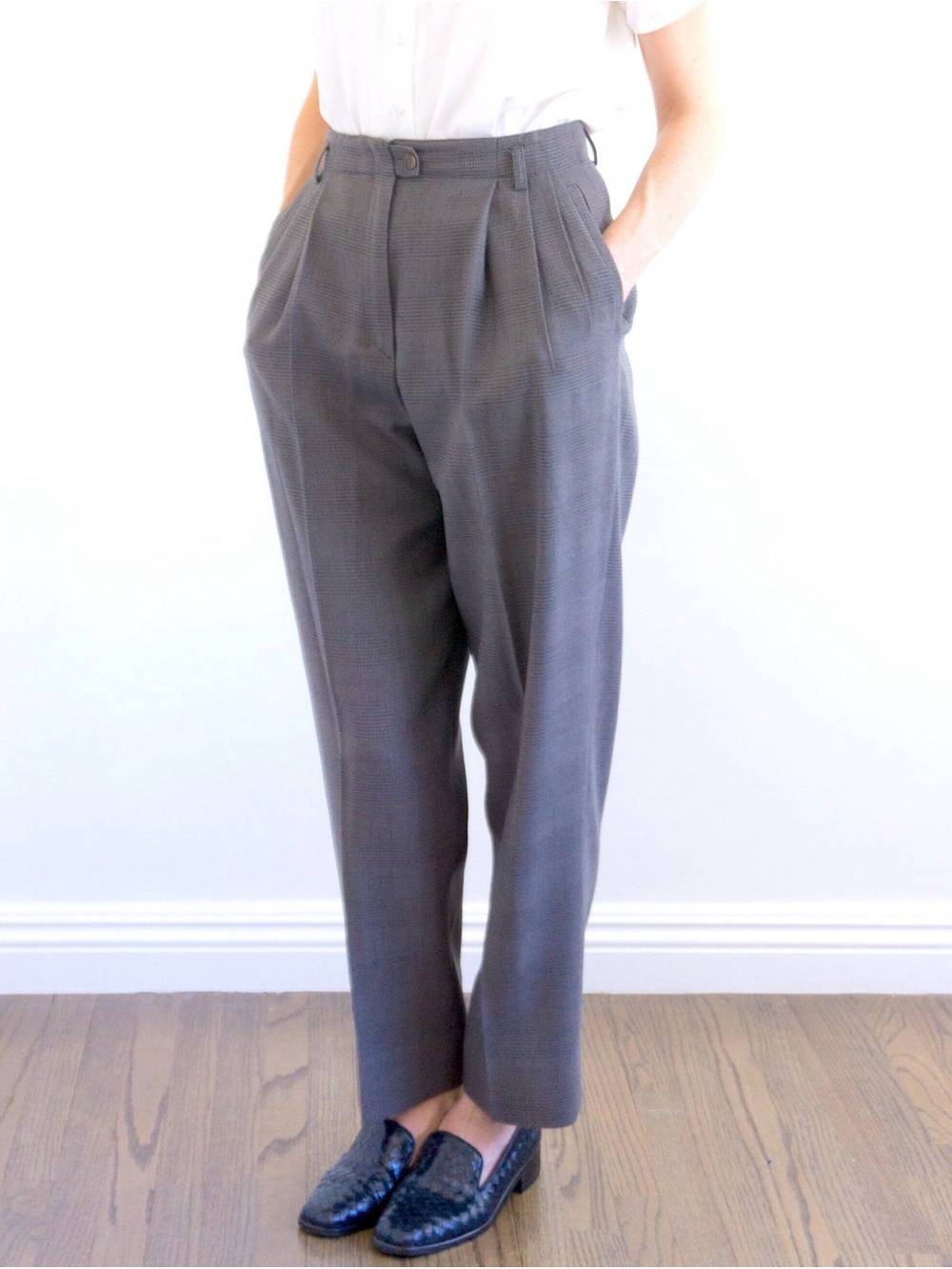 Zanella Vintage Italy Gray Wool Trousers Dress Pants High Rise Pleated Front